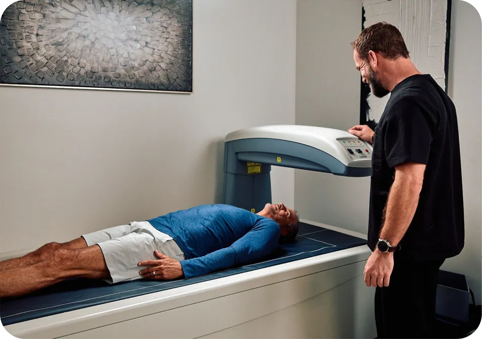 Patient getting a DEXA body composition scan at Preamble Health